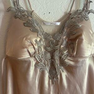 Vintage Elegant Cream Evening Gown with Lace Detail by Flora